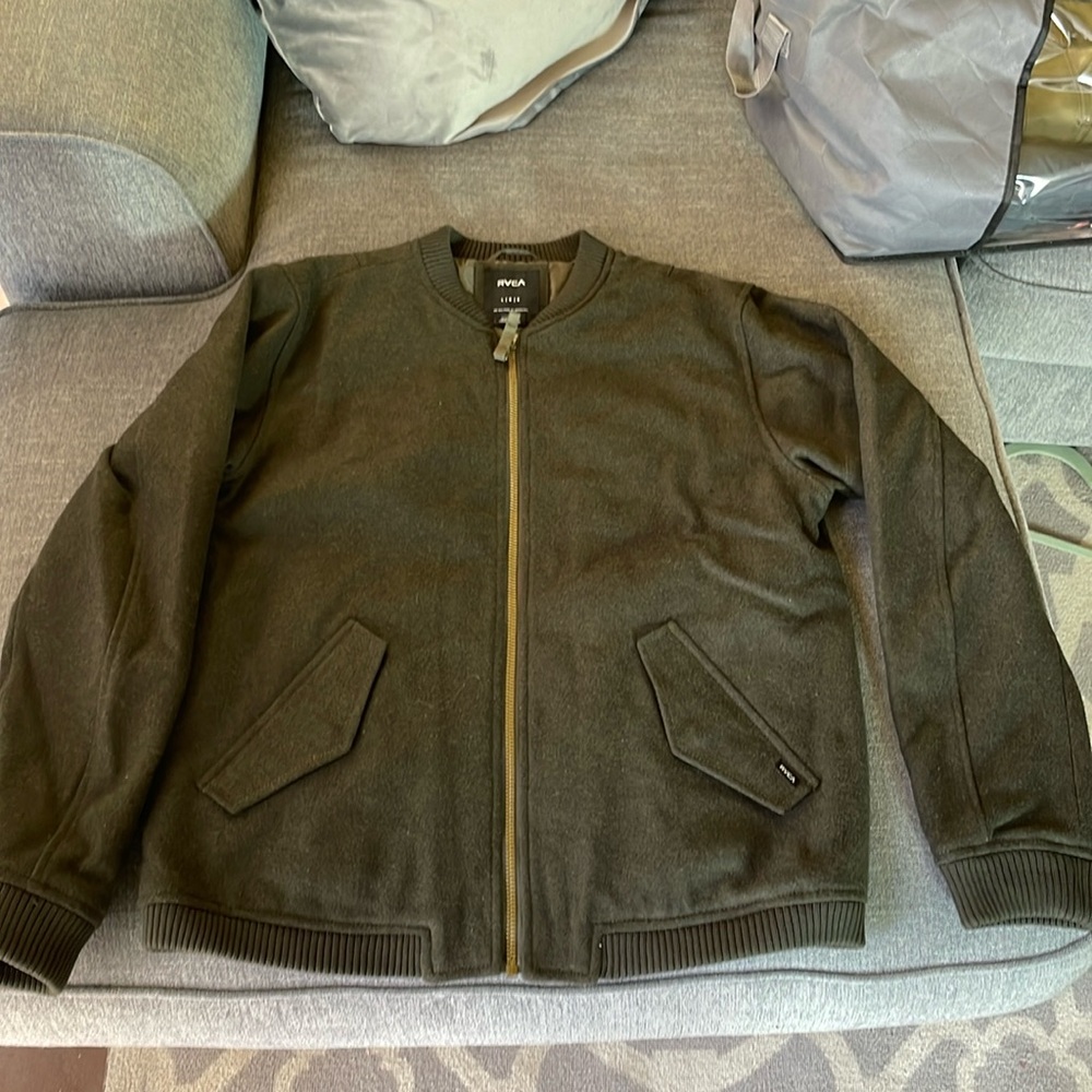 Rvca olive green wool bomber jacket